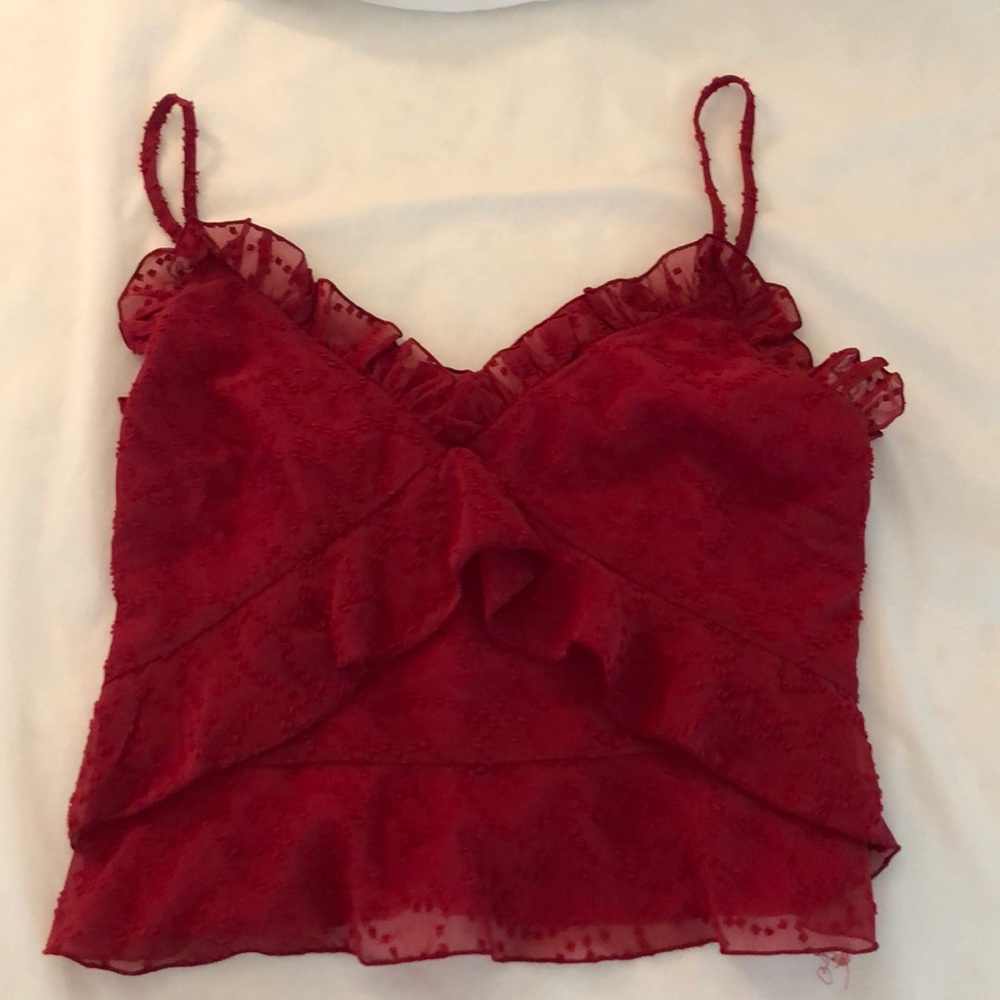 Red ruffle tank